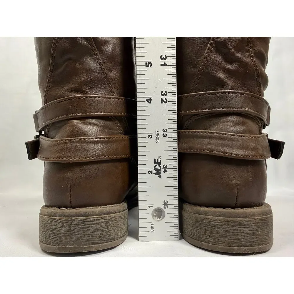 Dream Pairs Women's Brown Riding Boots Double Buckle Side Zip Size US 2 EU 33
